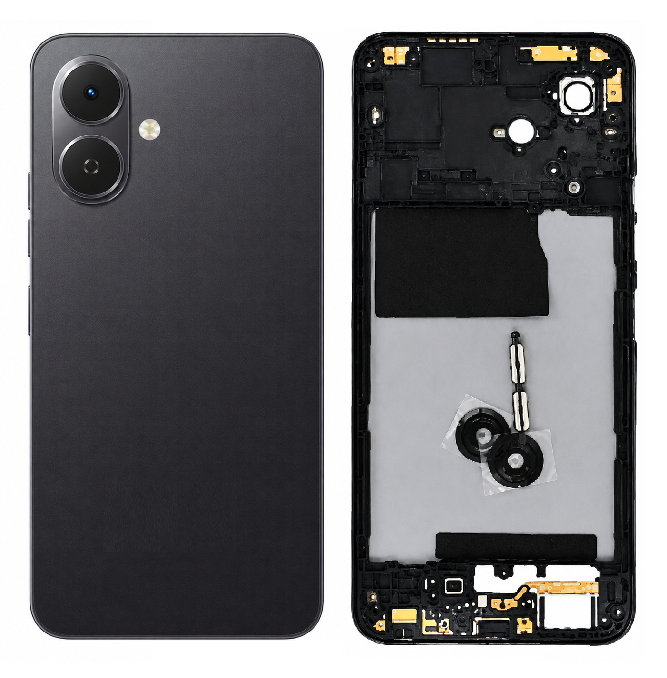 Compatible replacementTecno Spark Go 2 KM4 4G Full Body Housing Replacement Back Frame Middle Chassis with Side Keys – Black, White & Gold
